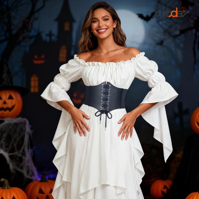 Detalle de SUOSDEY schwarzer Korsett-Gürtel für Damen mit Schnürung und Druckknöpfen – Vintage Wespentaille Breiter Taillengürtel