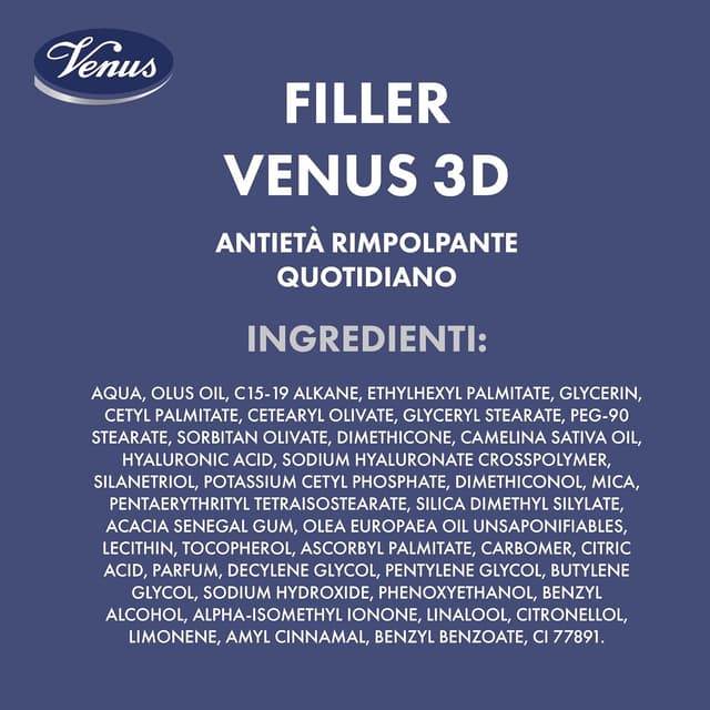 Detalle de Venus Filler 3D Anti-Età Rimpolpante Quotidiano con Acido Ialuronico 3D, 50 ml