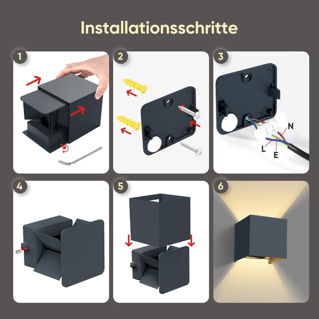 Detalle de vatato LED-Wandleuchte (2er-Set) 12 W, 3000 K Warmweiß, Aluminium, IP54 – einstellbarer Lichtstrahl (Anthrazit RAL 7016)