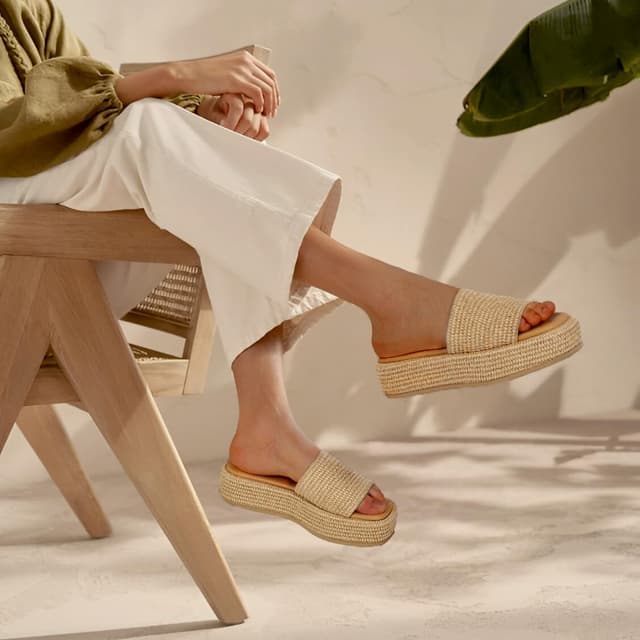 Detalle 2 de EQAUDES Platform Slip-On Espadrille Sandals for Women Wedges Slides (Bohemia, Open Toe)