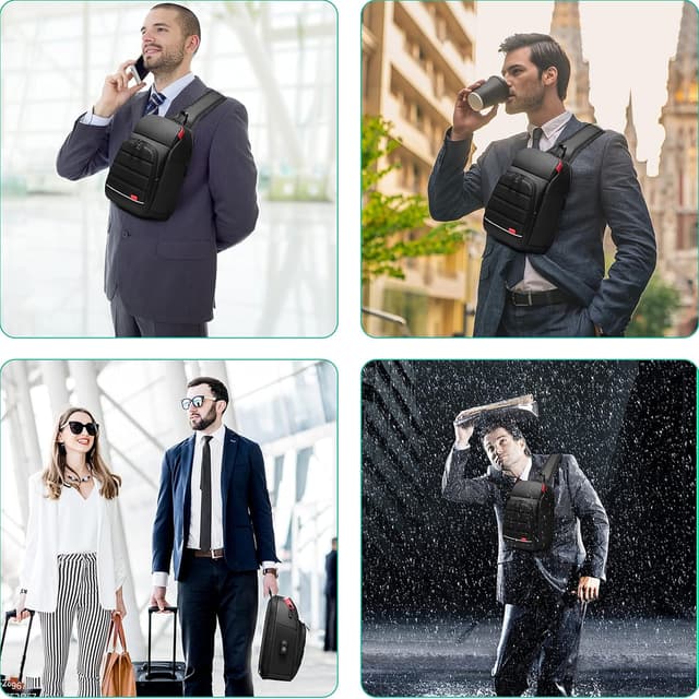 Detalle de GYakeog sacoche bandoulière imperméable pour homme avec port USB intégré et poche iPad 7,9