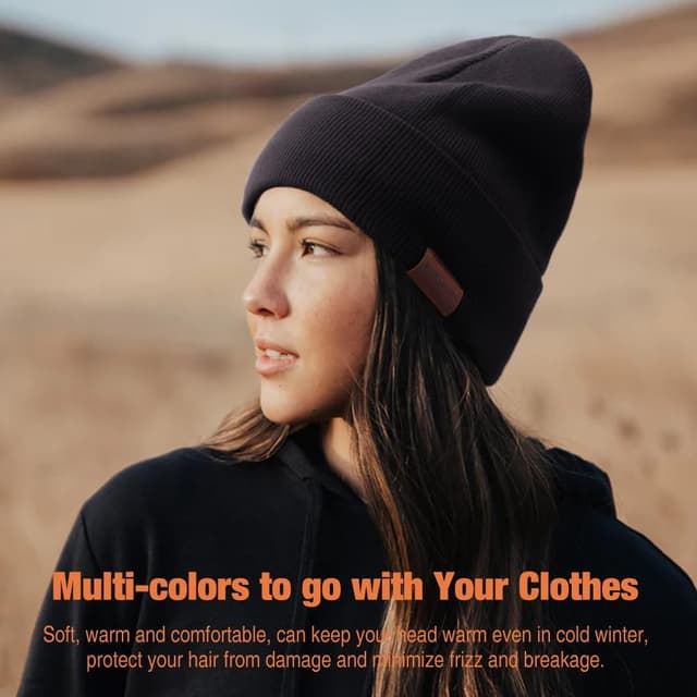 Detalle 2 de DRESHOW Satin Lined Beanie Hat – Unisex knitted skull cap with silky lining