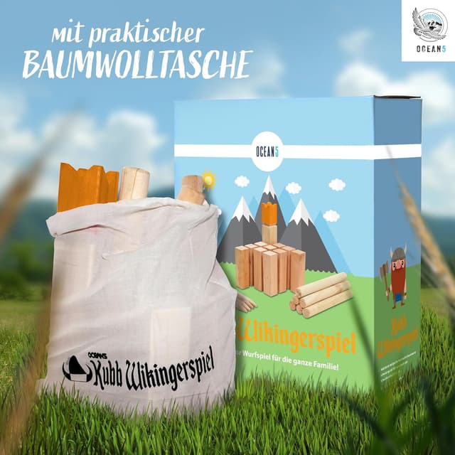 Detalle de Ocean 5 Kubb – Original Wikinger-Spiel (Schwedenschach) aus Holz im Stoffbeutel
