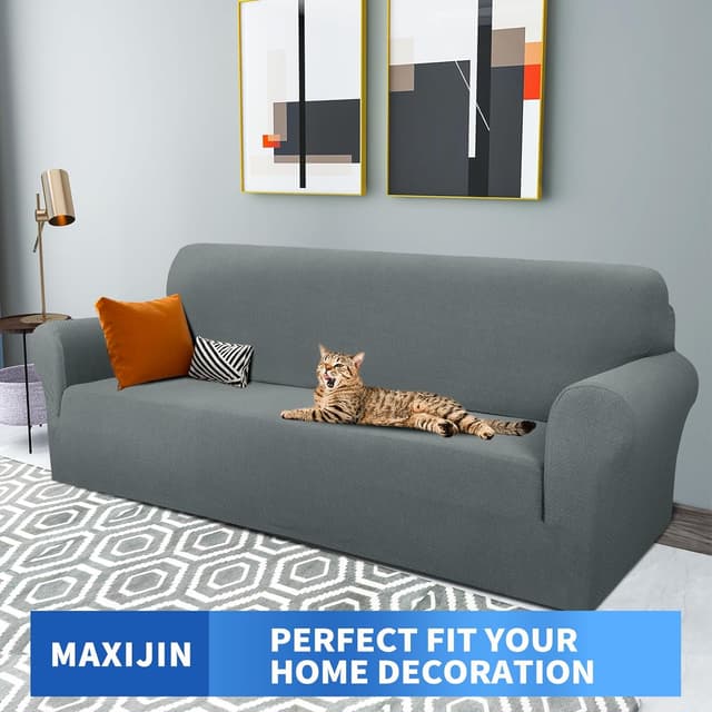 Detalle 2 de MAXIJIN Creative Jacquard – housse de canapé extra large antidérapante (3 ou 4 places), gris clair