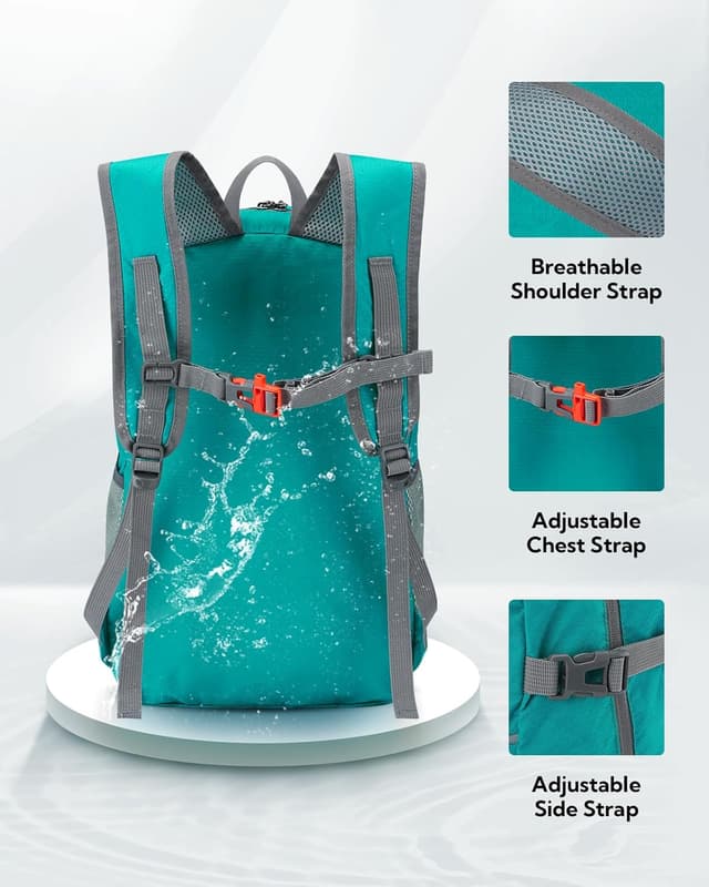 Detalle 2 de WATERFLY faltbarer Ultraleicht-Rucksack (25 l) – 300 g Tagesrucksack für Wandern & Reisen