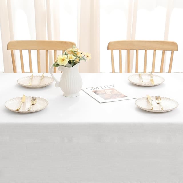 Detalle de smiry Leinenoptik Tischdecke mit Lotuseffekt, abwaschbar, eckig 140 x 180 cm (weiß)