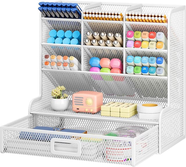 Detalle de VITVITI Schreibtisch-Organizer mit 9 Fächern und Schublade (Metall, weiß)