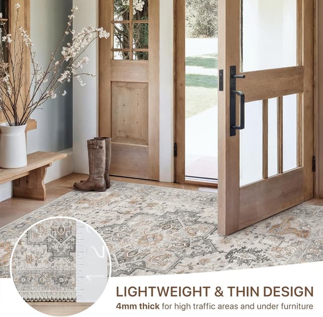 Detalle 2 de GENIMO Large Washable Rugs (240x300cm) – Extra Large Low Pile Non-Shedding Area Rug, Vintage Boho/Oriental Design