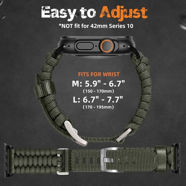 Detalle de Bandletic Nylon Paracord Strap Compatible with Apple Watch Ultra 3/2/1 & 49–42mm models (Green)