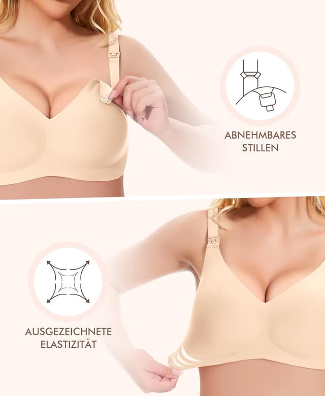 Detalle de QooNoo Still-BH ohne Bügel für Schwangerschaft & Stillen – gepolsterte Soft-Bralette aus Baumwolle/Stretch