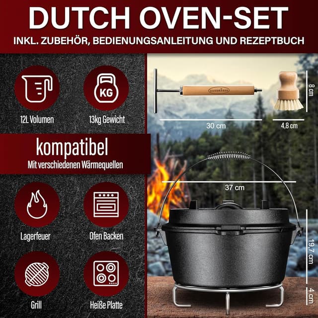 Detalle 2 de GUSSKÖNIG Dutch Oven Set 12 L für 10-16