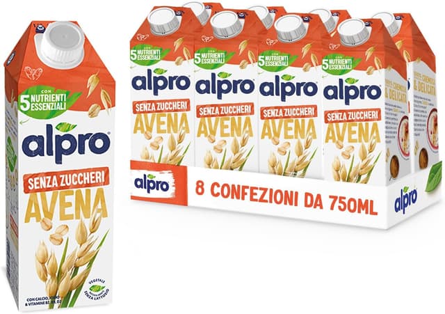 Detalle de Alpro Senza Zuccheri Bevanda all’Avena 8 x 750 ml (senza lattosio), con vitamine B2 e D2