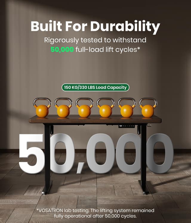 Detalle de VOSATRON elektrisch höhenverstellbares Tischgestell mit 2 Motoren, USB-C & Memory-Steuerung (schwarz)