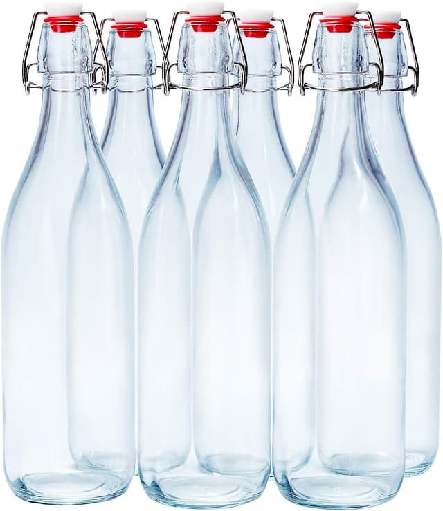 Detalle de Danmu Art 6PCS Glass Bottles with Swing Top (1000ml) – airtight preserve bottles for home brewing and pantry storage