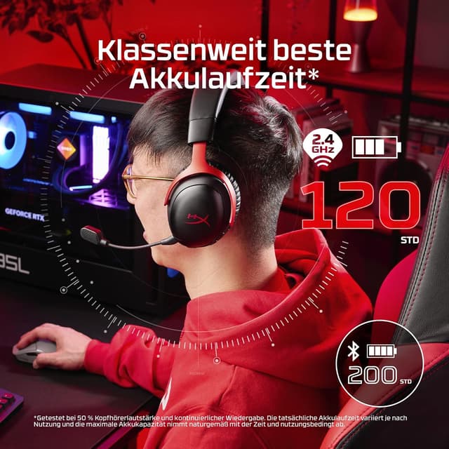 Detalle de HyperX Cloud III S – kabelloses Gaming-Headset mit Bluetooth & 2,4 GHz, bis zu 120 Std. Akku, abnehmbares 10-mm-Mikrofon (weiß)