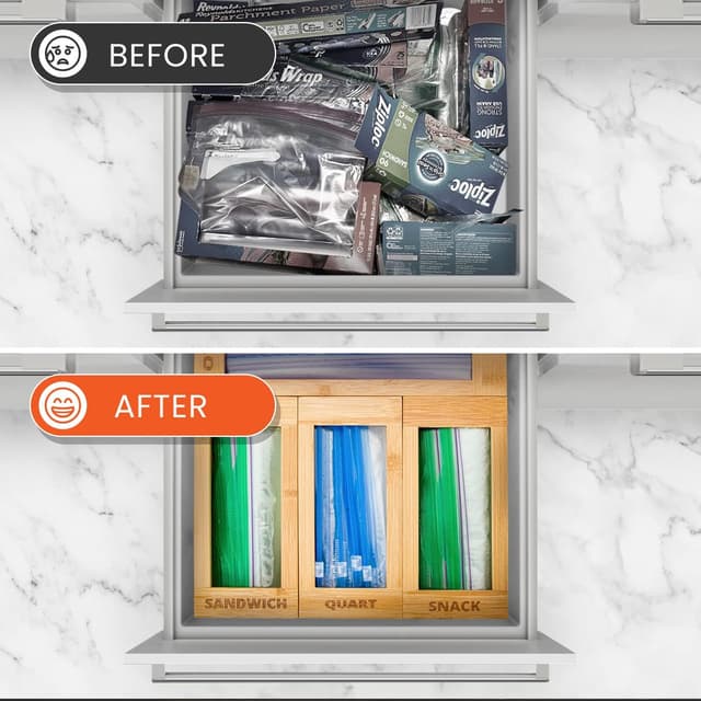 Detalle 2 de mHomeAid Bag Storage Organizer Bamboo dispenser for zipper bags