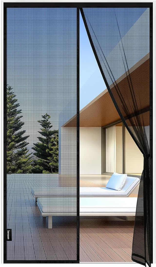 Detalle de Hautement Ignifuge moustiquaire porte à fermeture automatique par aimants – 95 x 200 cm, maille fine noire