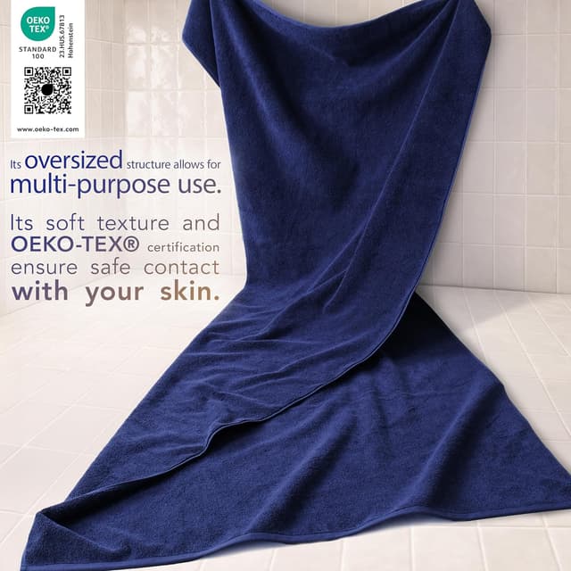 Detalle de Cotton Paradise 100% Cotton Oversized Bath Sheet, 40x80" Turkish Towel (Navy)