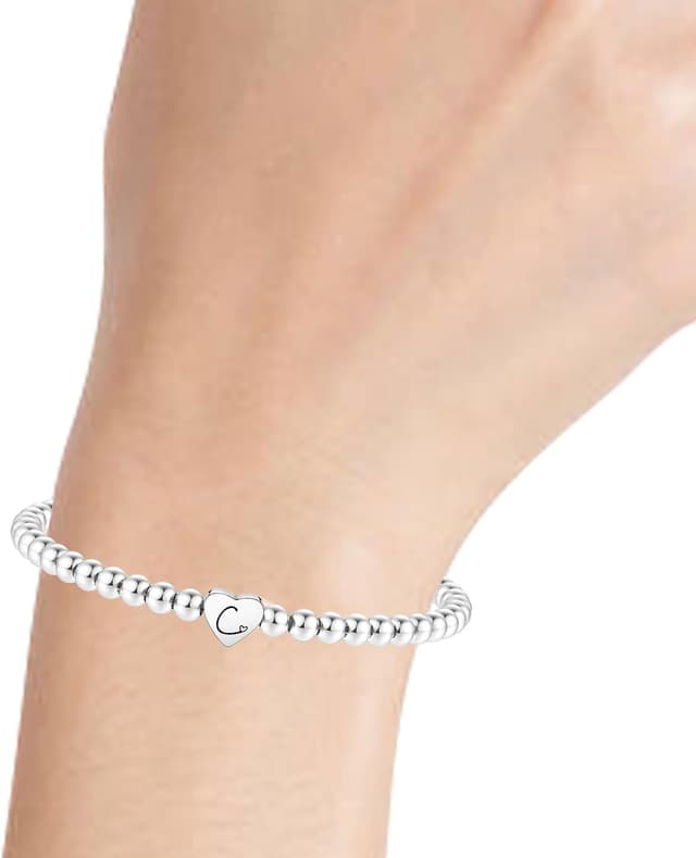 Detalle 2 de Crownette S925 Silver Bead Bracelet adjustable heart initial charm đź’Ť
