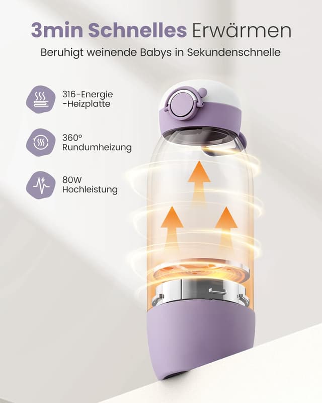 Thumbnail 1 de GROWNSY tragbarer Flaschenwärmer für unterwegs mit 10.000-mAh-Akku (600 ml, Altrosa)