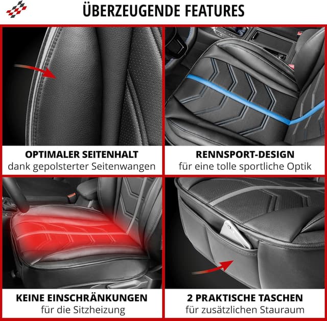 Detalle de Walser Premium Sitzauflage Auto Kimi für Vordersitze – Sitzschoner schwarz/grau mit Seitenairbag-Eignung