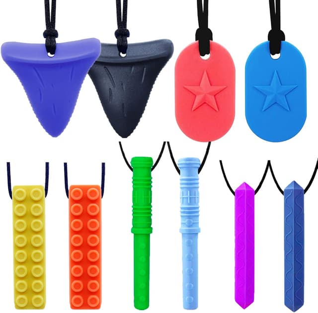 Detalle de GNAWRISHING Chew Necklaces for Sensory Kids (10-pack) – 60A food-grade silicone chew necklace for autism, ADHD and sensory seeking