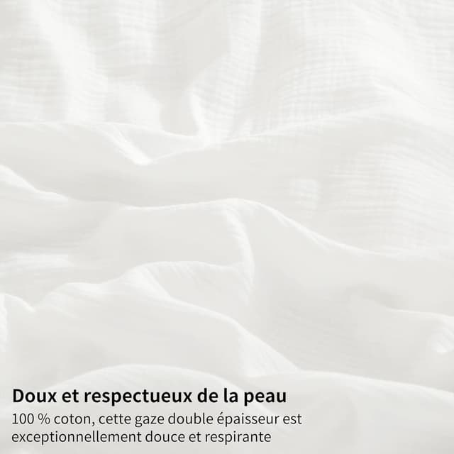 Detalle de YASMENG drap-housse 140x190 en gaze de coton blanc, bonnet 30 cm