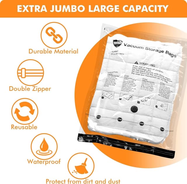 Detalle de GONGSHI Vacuum Seal Bags for Clothing Travel & Home Storage (32-Pack) with Electric Pump