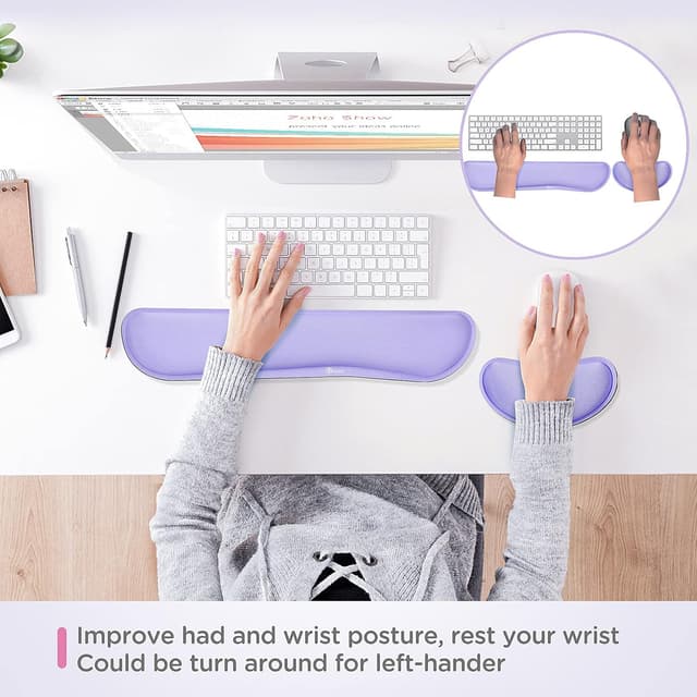 Detalle de Gimars Handballenauflage Tastatur mit Memory-Foam-Gelkissen und Mauspad (Violett)