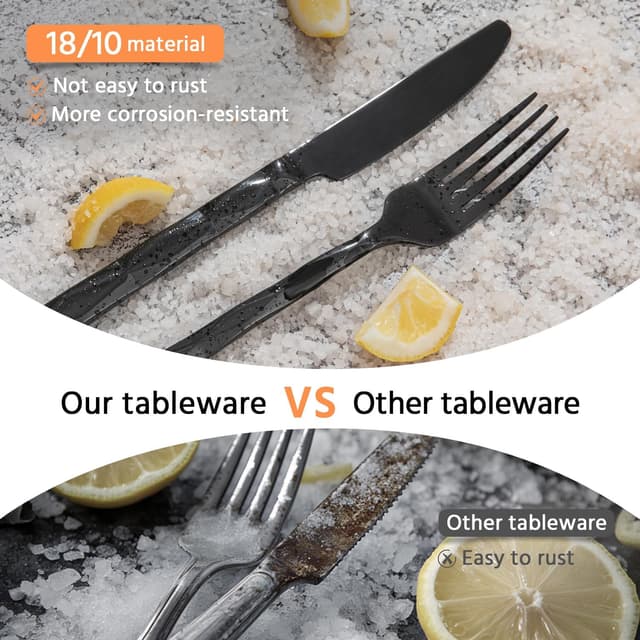 Thumbnail 4 de KINGSTONE Black 20-Piece Flatware Set with Diamond Cut Pattern 🍽