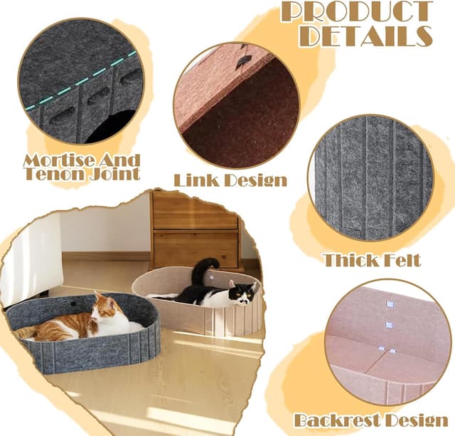 Detalle 2 de LUPATDY Katzenbett aus Filz – großer Katzenkorb Indoor 61 x 33,5 cm in Grau