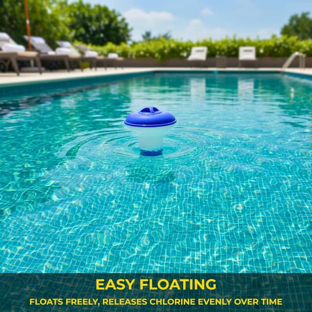 Detalle de 5 Inch Floating Chlorine Dispenser for Hot Tubs & Pools – Adjustable ABS Tablet Floater with Lockable Cap