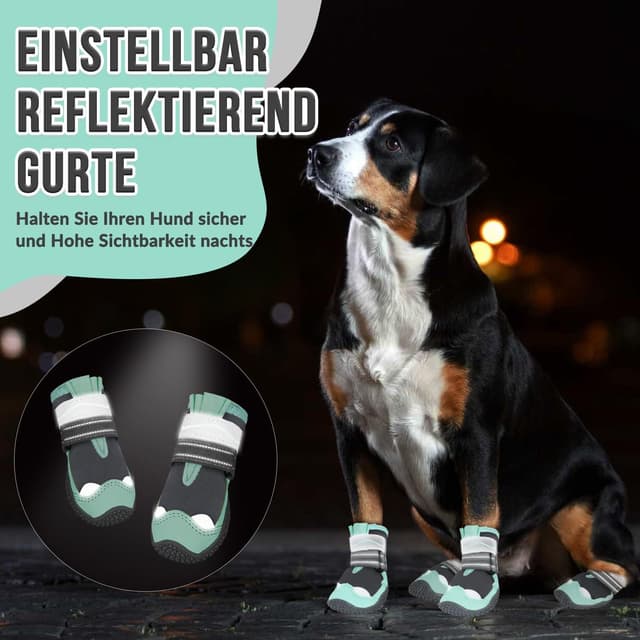 Detalle 2 de SlowTon Hundeschuhe Pfotenschutz (4 Stück) – wasserdichte Outdoor-Schuhe mit reflektierendem Klettverschluss