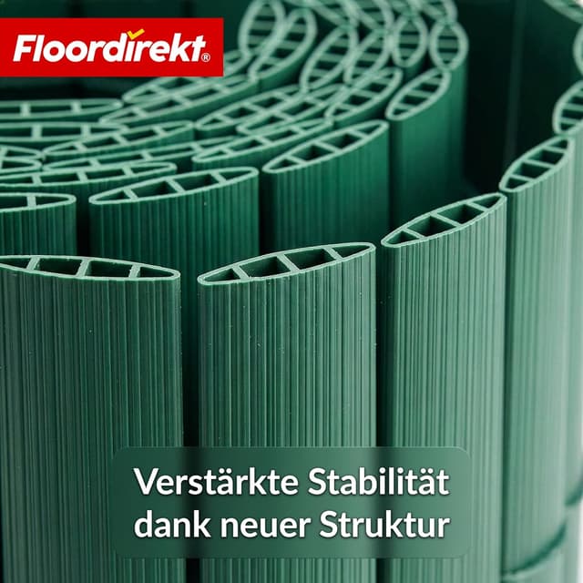 Detalle 2 de Floordirekt PVC Sichtschutzmatte 200 x 300 cm in Grün – Windschutz mit Lamellen für Garten, Balkon & Terrasse