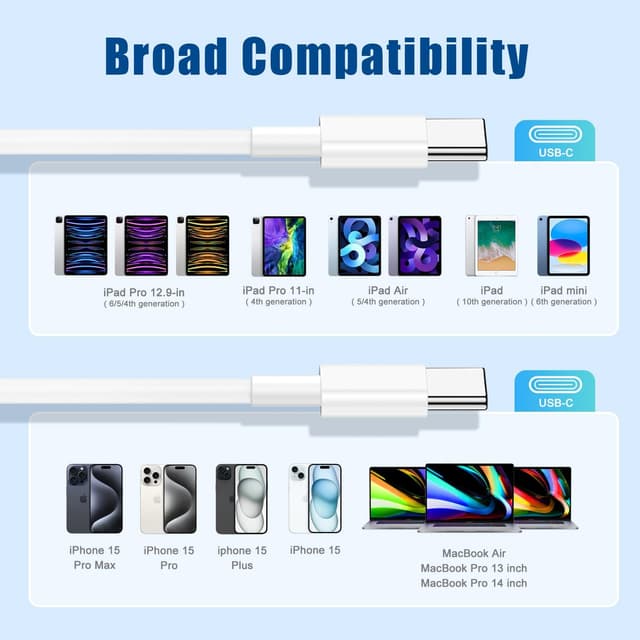 Thumbnail 6 de pukerehab Long USB C to C Fast Charger Cable 10ft 60W