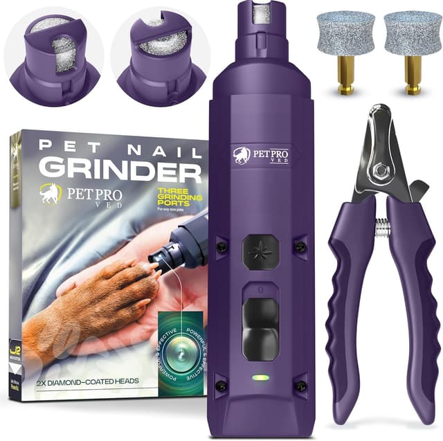 Detalle de PETPROVED Dog Nail Grinder (Silent, LED, Rechargeable) with 2 Diamond Heads and Nail Clipper