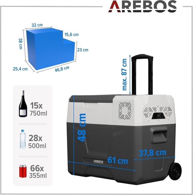 Thumbnail 6 de Arebos Kompressor-Kühlbox mit Rollen, 39 Liter – App & Smart-Steuerung, bis -20 °C (12/24 V & 230 V)