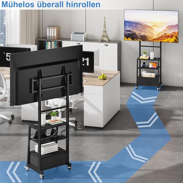 Detalle de TV-Ständer Rollbar 32 bis 75 Zoll Schwarz