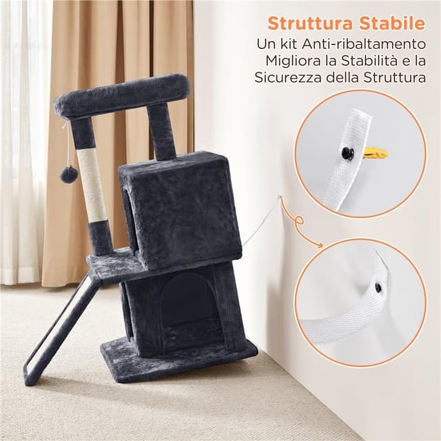 Detalle de Yaheetech Tiragraffi Albero per Gatti con Trespolo Grande su 3 Livelli, Grigio Scuro (49 x 45,5 x 91 cm)