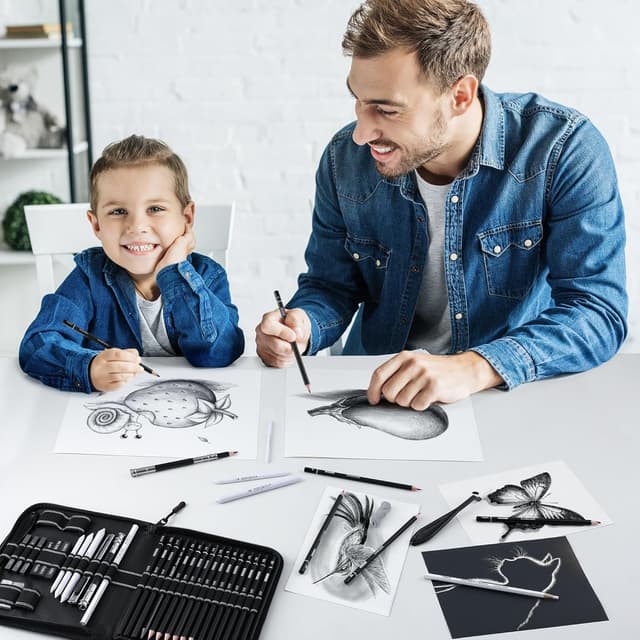 Thumbnail 6 de HIFORNY 42-piece Drawing Set with graphite & charcoal pencils, blending tools and travel case