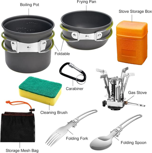 Detalle 2 de AUTOPkio Camping Cooking Set for 1–2 People: non-stick folding pots and piezo stove kit
