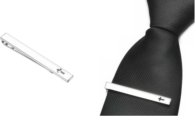 Thumbnail 6 de Asienice goldene Krawattenklammer Kreuz – Krawattennadel Silber glatt mit sicherem Clip für Hochzeit & Beerdigung