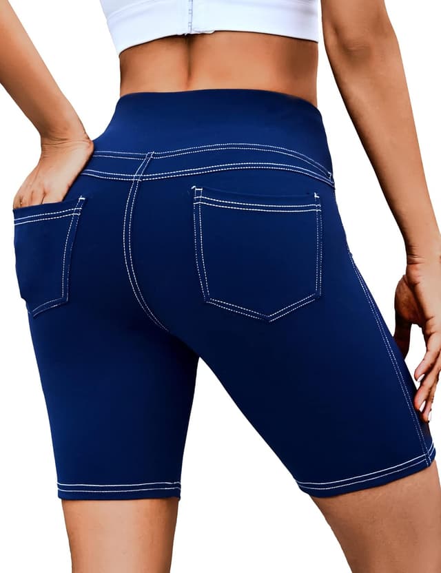 Detalle de VOOVEEYA 5"/8" High-Waisted Yoga Biker Shorts with Pockets for Women