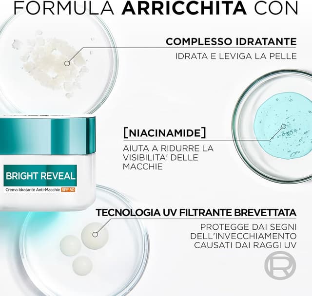 Detalle de L’Oréal Paris Crema Viso Idratante con SPF 50 Bright Reveal e Niacinamide, 50 ml