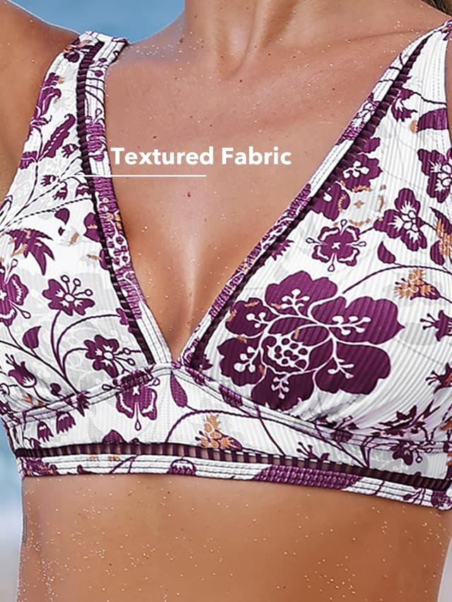 Detalle 2 de CUPSHE Bikini 2 pièces femme haute taille Col en V crochet dos, bretelles réglables