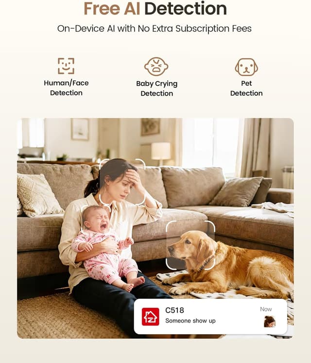 Detalle 2 de ZOSI C518 Telecamera WiFi 4K per interni con visione a 360° e scheda da 64 GB