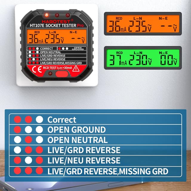 Detalle 2 de YOJOCK Socket Tester RCD Plug Outlet Tester with LCD Display (Electrical Receptacle Detector)