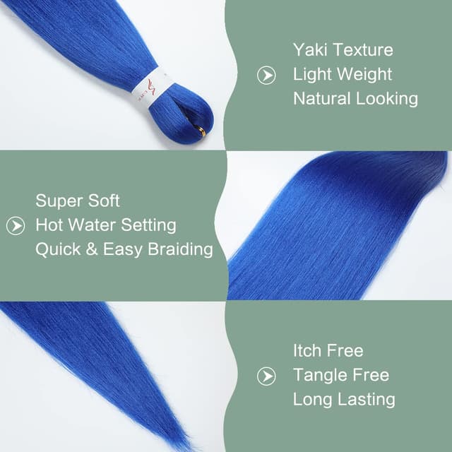 Detalle de YDDM vorgedehntes Flechthaar für Jumbo/Box Braids – 20 Zoll, 3 Packs, Kunsthaar in Blau