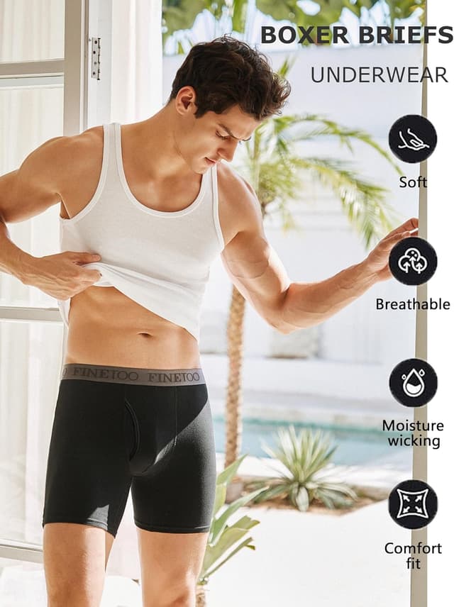 Detalle de FINETOO lot de 3 boxers longs en coton pour homme (S à 2XL) sans étiquette