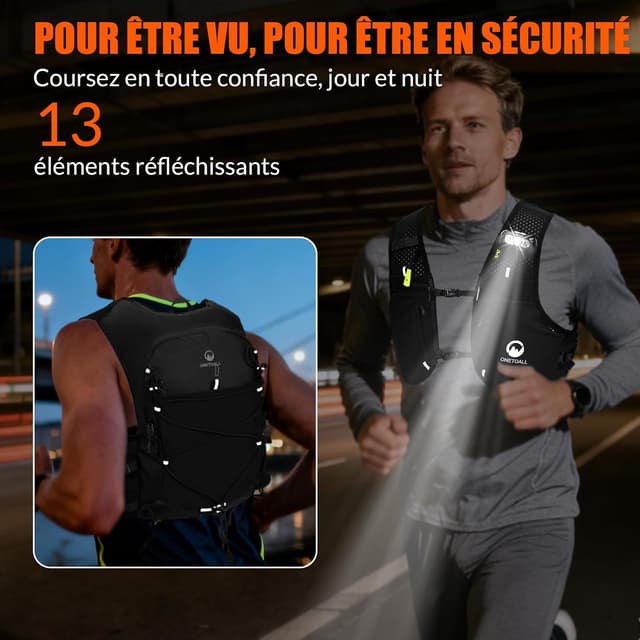 Detalle de ONETOALL Gilet d’hydratation réfléchissant avec 2 gourdes pliables 500 ml